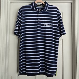 Ralph Lauren RLX Polo Shirt Striped Navy Blue White Size Medium